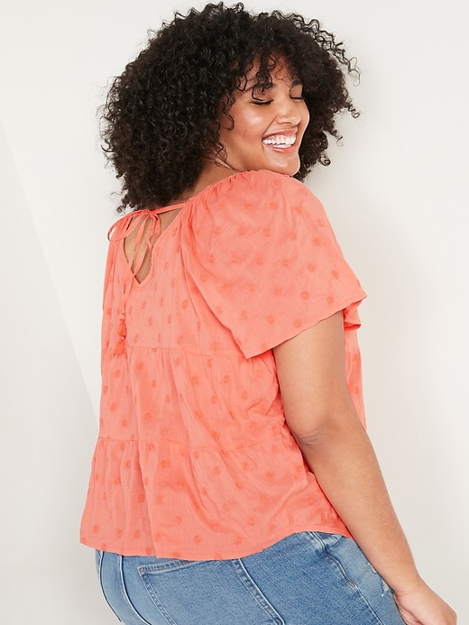Image number 2 showing, Tiered Embroidered Tie-Back Plus-Size Top