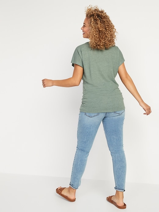 View large product image 2 of 3. Maternity V-Neck Linen-Blend Side-Shirred Henley Tee
