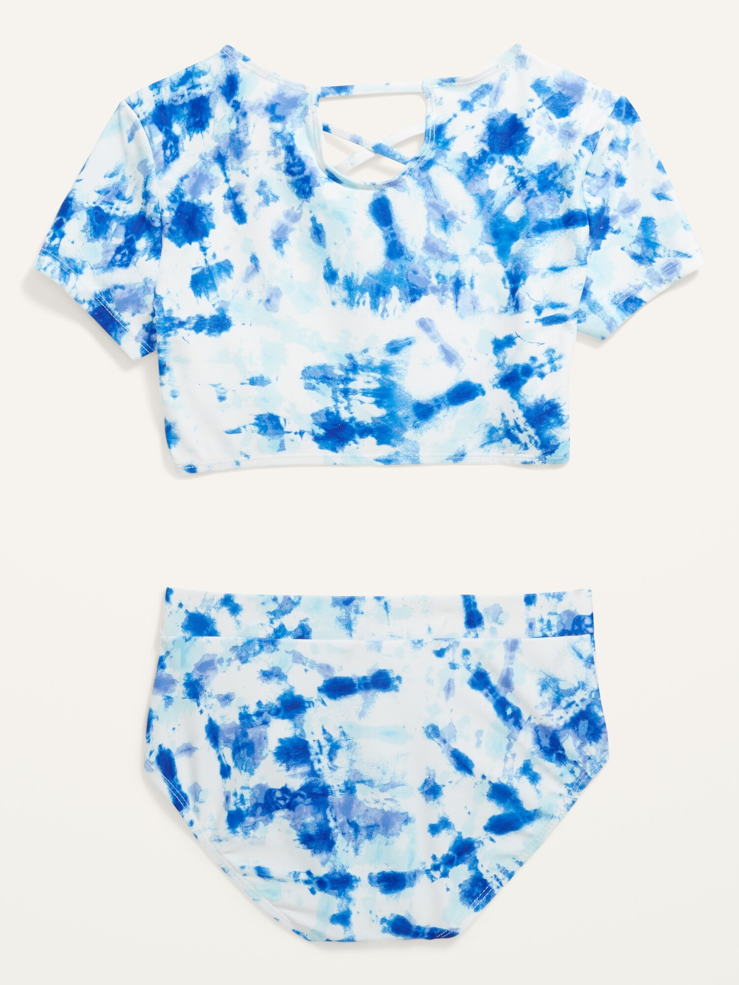 Tie-Dye Short-Sleeve Tankini Swim Set for Girls