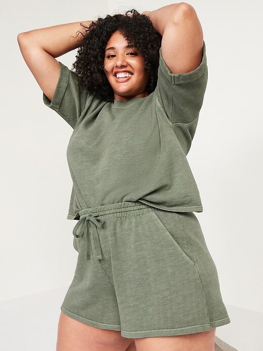 Image number 3 showing, High-Waisted Garment-Dyed Cali-Fleece Plus-Size Shorts -- 3.5-inch inseam