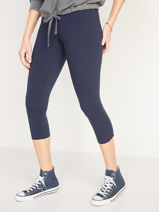 View large product image 1 of 1. High-Waisted Side-Ruched Cropped Leggings For Women