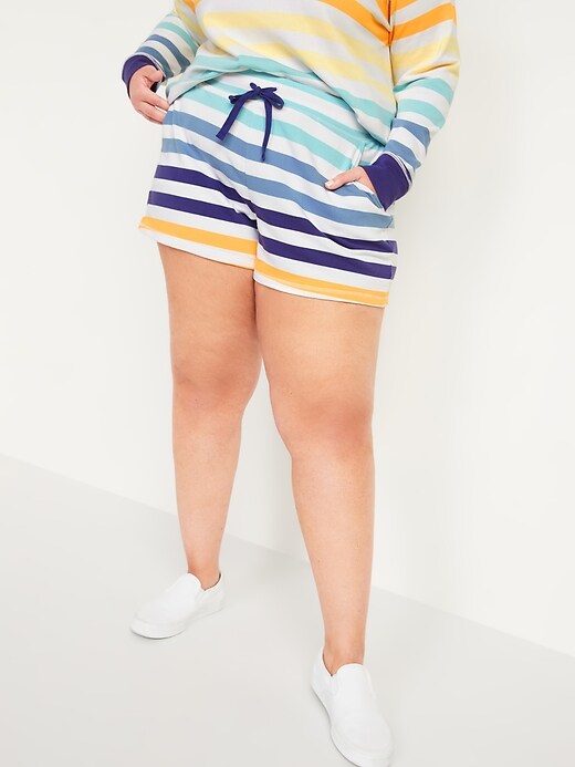 View large product image 1 of 1. Mid-Rise Vintage Striped Plus-Size Sweat Shorts -- 3.5-inch inseam