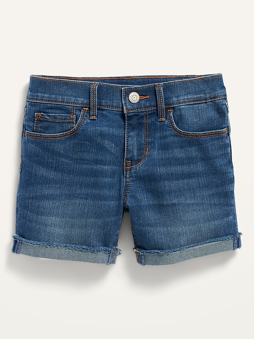 Medium-Wash Frayed-Hem Jean Midi Shorts for Girls | Old Navy