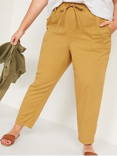 High-Waisted Textured-Twill Plus-Size Utility Ankle Pants