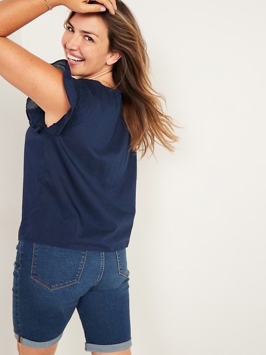 Image number 2 showing, Oversized Pintucked Short-Sleeve Swing Blouse for Women