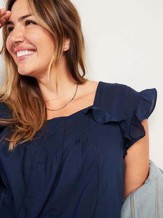 Image number 3 showing, Oversized Pintucked Short-Sleeve Swing Blouse for Women