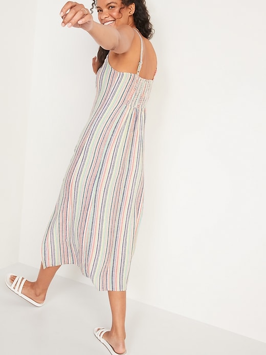 Image number 2 showing, Sleeveless Striped Linen-Blend Maxi Shift Dress for Women
