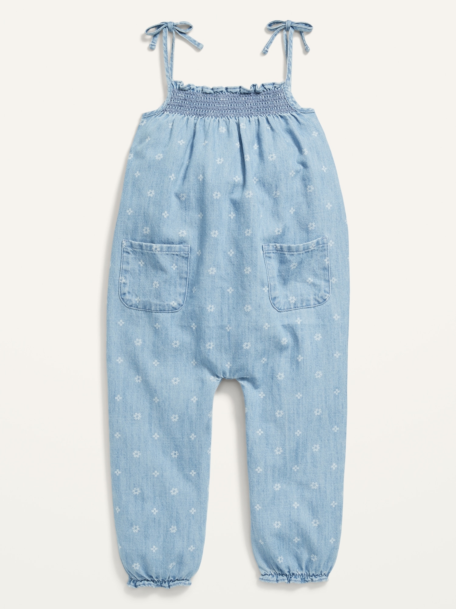 Smocked TieShoulder Chambray Jumpsuit for Toddler Girls Old Navy