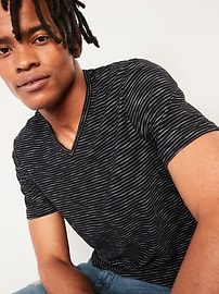 View large product image 3 of 3. Striped Slub-Knit V-Neck T-Shirt