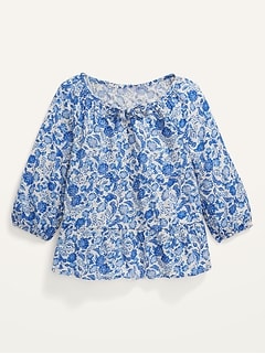 Printed Long-Sleeve Tiered Scoop-Neck Blouse for Girls