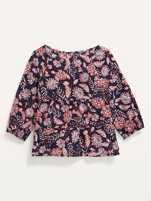 View large product image 2 of 2. Printed Long-Sleeve Tiered Scoop-Neck Blouse for Girls