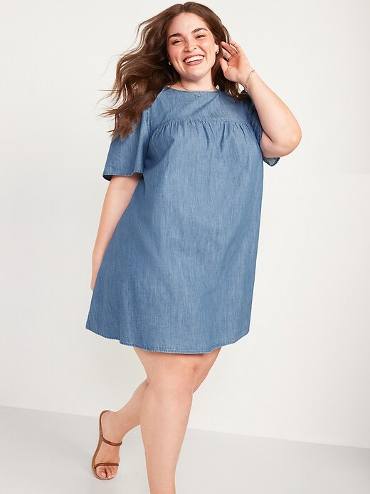Image number 1 showing, Puff-Sleeve Plus-Size Mini Swing Dress