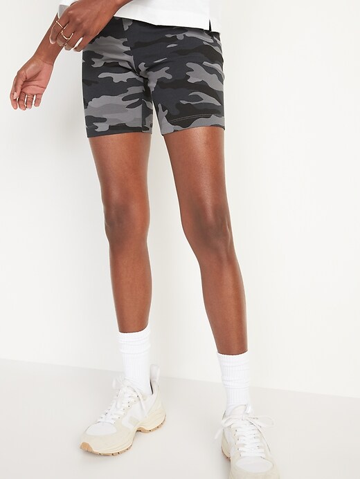 Image number 1 showing, High-Waisted Printed Bike Shorts for Women -- 7-inch inseam