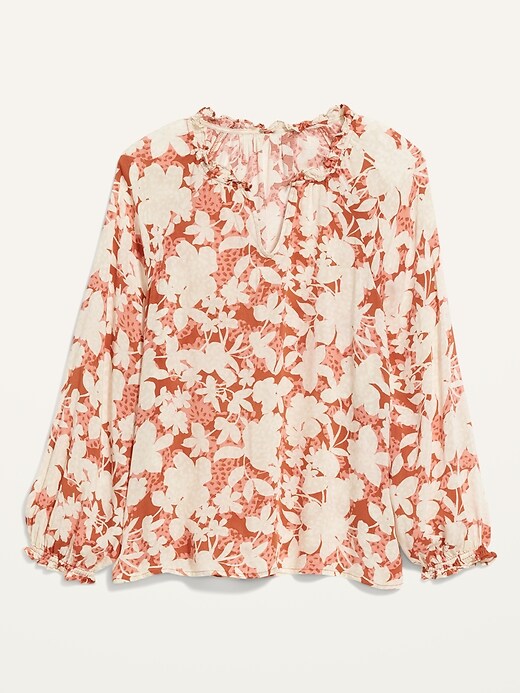 Image number 4 showing, Ruffled Floral-Print Split-Neck Blouse for Women