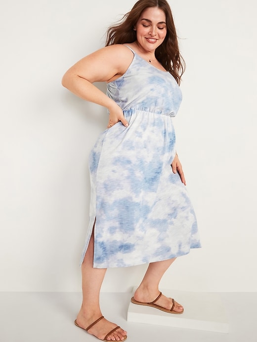 Image number 1 showing, Waist-Defined Sleeveless Tie-Dye Plus-Size Cami Midi Dress