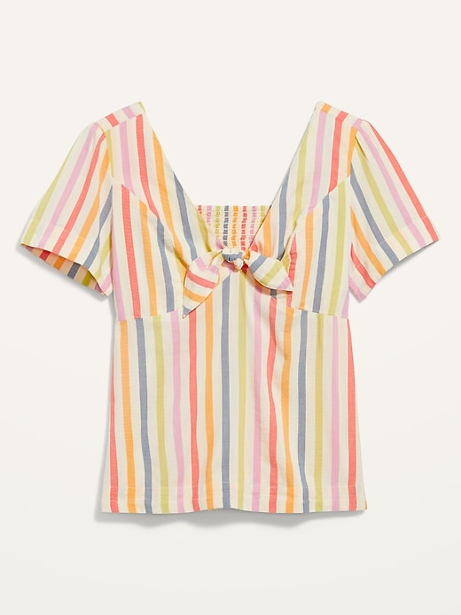 Short-Sleeve Smocked Knotted Striped Blouse For Women | Old Navy