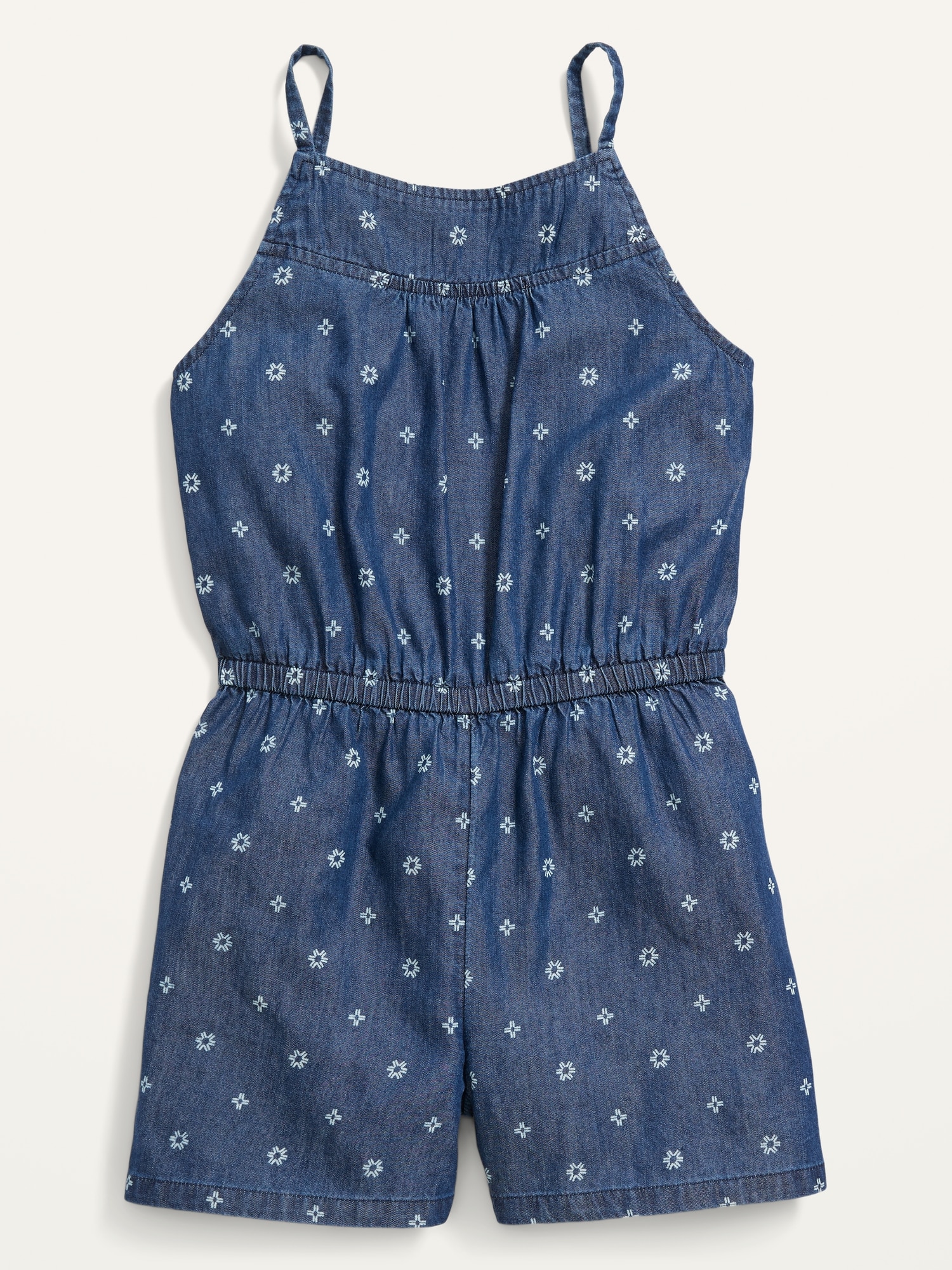 Printed Sleeveless Chambray Romper for Girls Old Navy