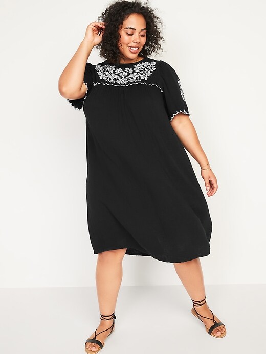 Image number 1 showing, Embroidered Swing Plus-Size Midi Dress