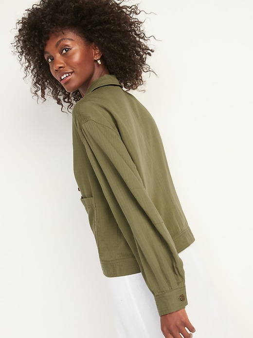 Image number 2 showing, Cropped Textured-Twill Utility Jacket for Women