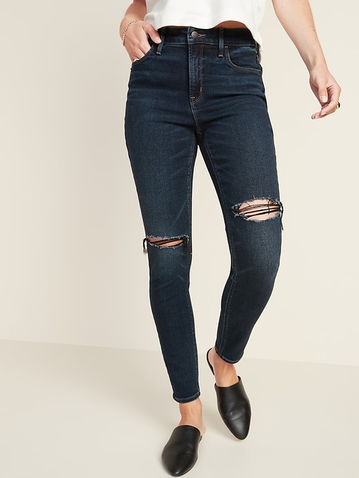 Old Navy High-Waisted Ripped Dark-Wash Rockstar Super Skinny Jeans for Women. 1
