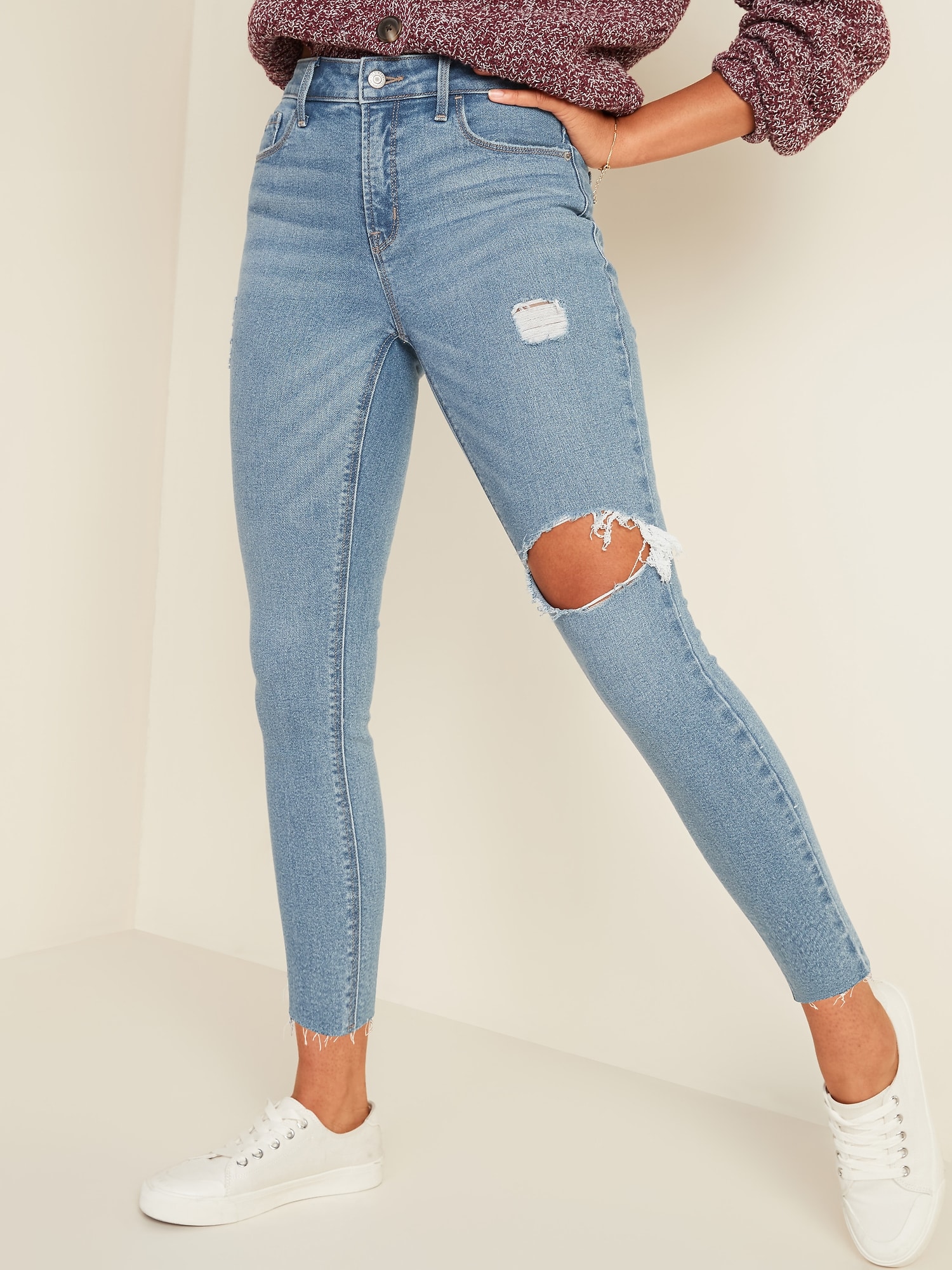 HighWaisted Rockstar Super Skinny Ripped Ankle Jeans for Women Old Navy