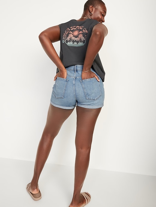 Image number 7 showing, Mid-Rise Boyfriend Ripped Light-Wash Jean Shorts for Women --
