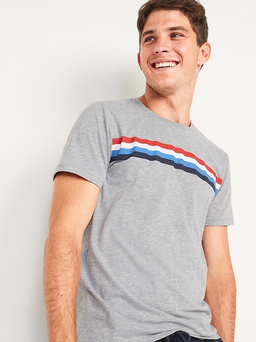 View large product image 1 of 3. Soft-Washed Chest-Stripe Crew-Neck Tee