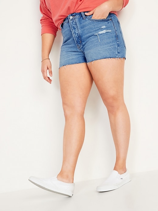 Image number 5 showing, High-Waisted O.G. Straight Button-Fly Ripped Cut-Off Jean Shorts for Women -- 1.5-inch inseam