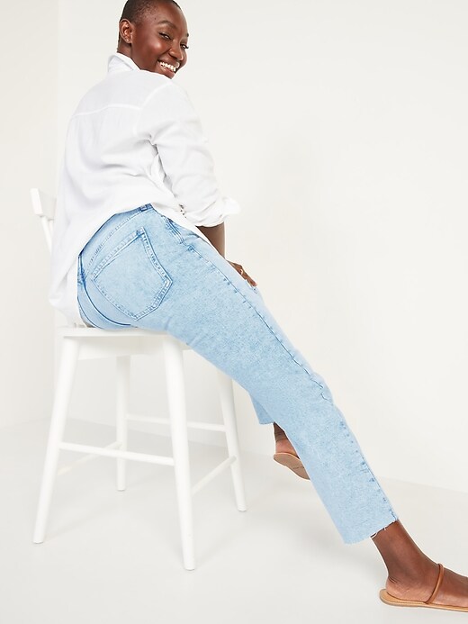 Image number 6 showing, Extra High-Waisted Sky-Hi Straight Button-Fly Ripped Jeans for Women