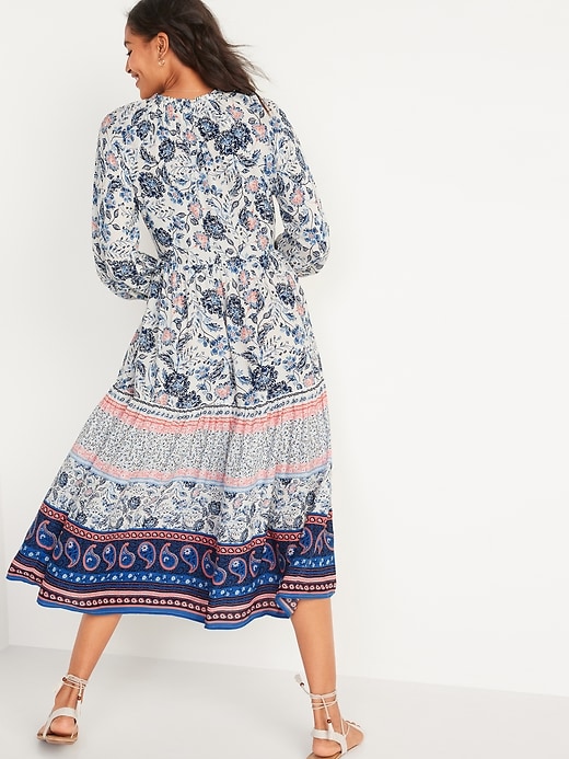 Mixed-Print Tie-Neck Midi Swing Dress for Women | Old Navy