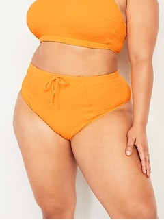 High-Waisted Secret-Smooth Textured Plus-Size French-Cut Swim Bottoms