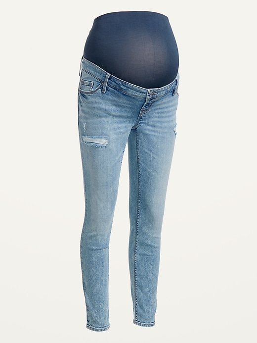 Image number 4 showing, Maternity Premium Full Panel Rockstar Super Skinny Ripped Jeans