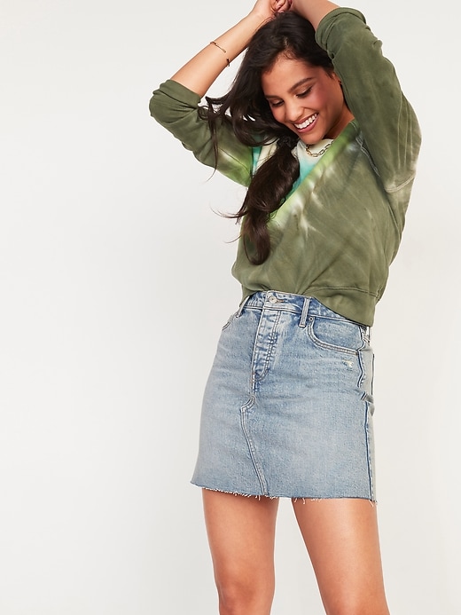 Image number 8 showing, High-Waisted Button-Fly Ripped Cut-Off Jean Skirt for Women