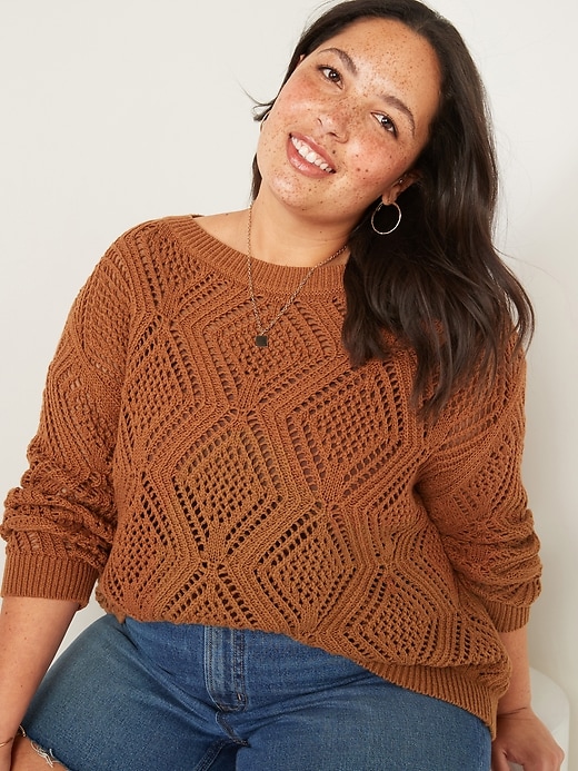 Image number 1 showing, Pointelle Plus-Size Boatneck Sweater