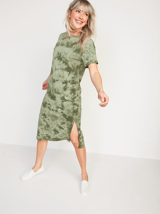 Old Navy Loose Vintage TieDyed Midi TShirt Shift Dress for Women