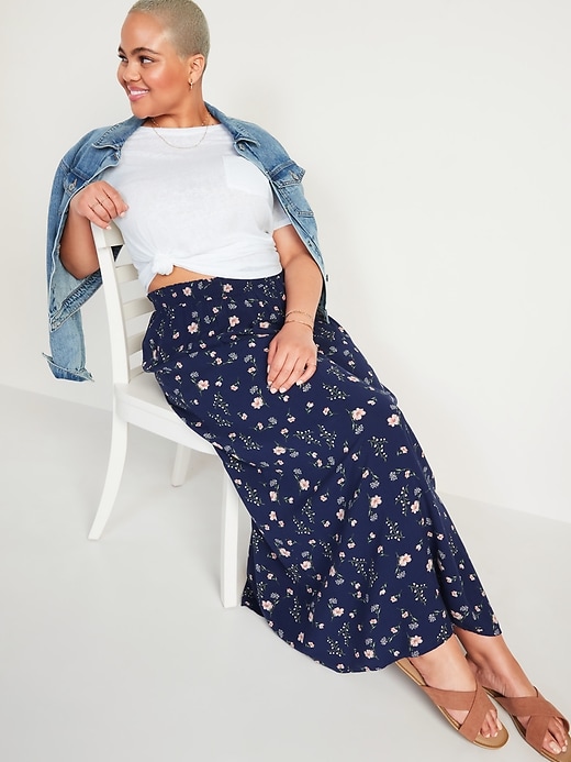 Navy blue clearance floral midi skirt