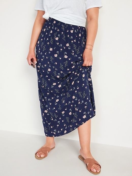 Navy blue floral outlet midi skirt