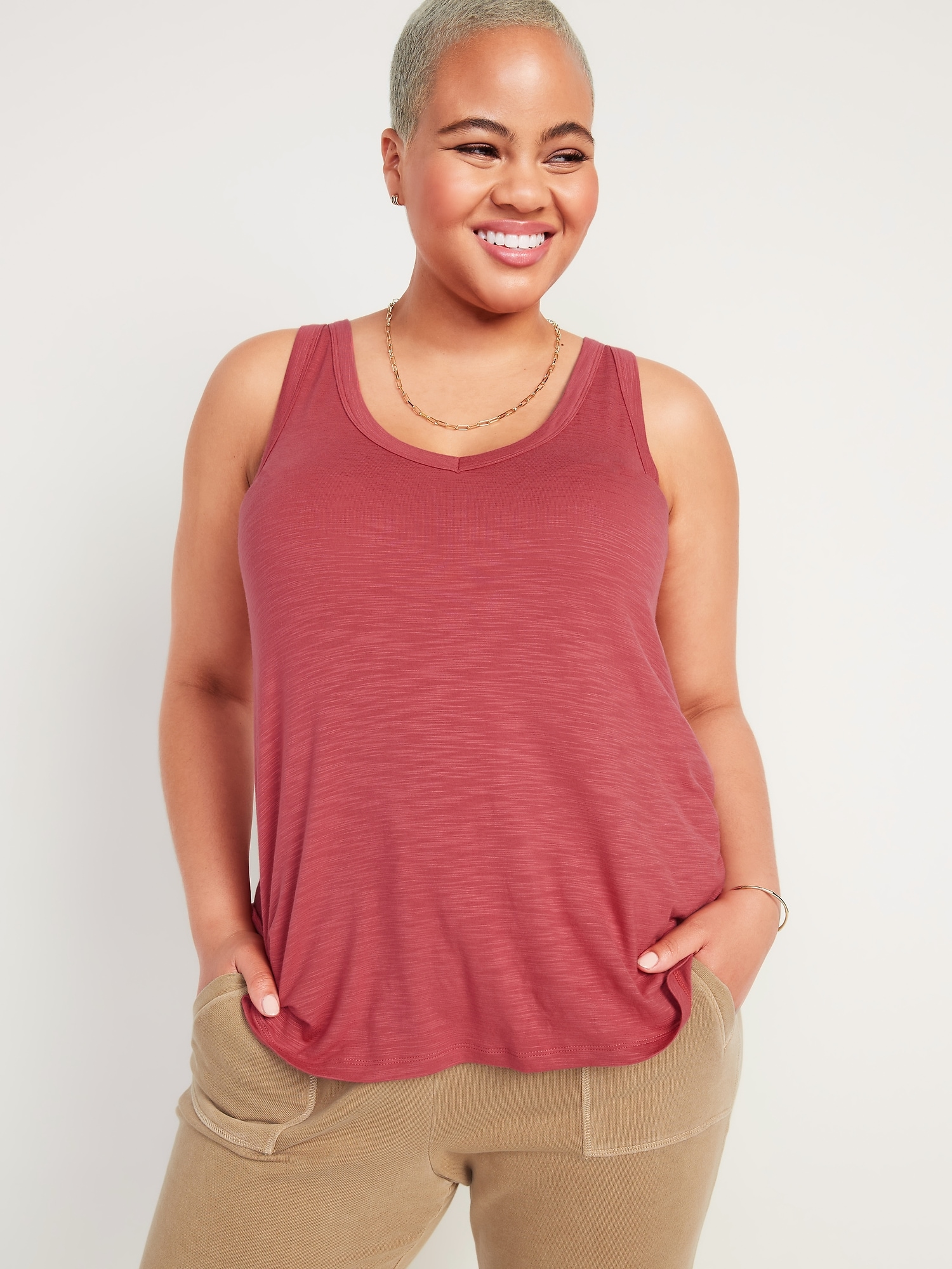 Luxe Slub-Knit V-Neck Tank Top