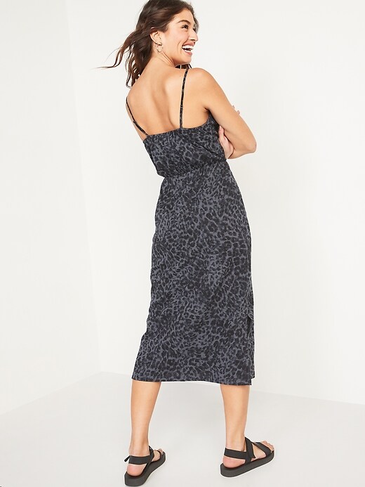 Image number 2 showing, Waist-Defined Leopard-Print Slub-Knit Midi Cami Dress for Women