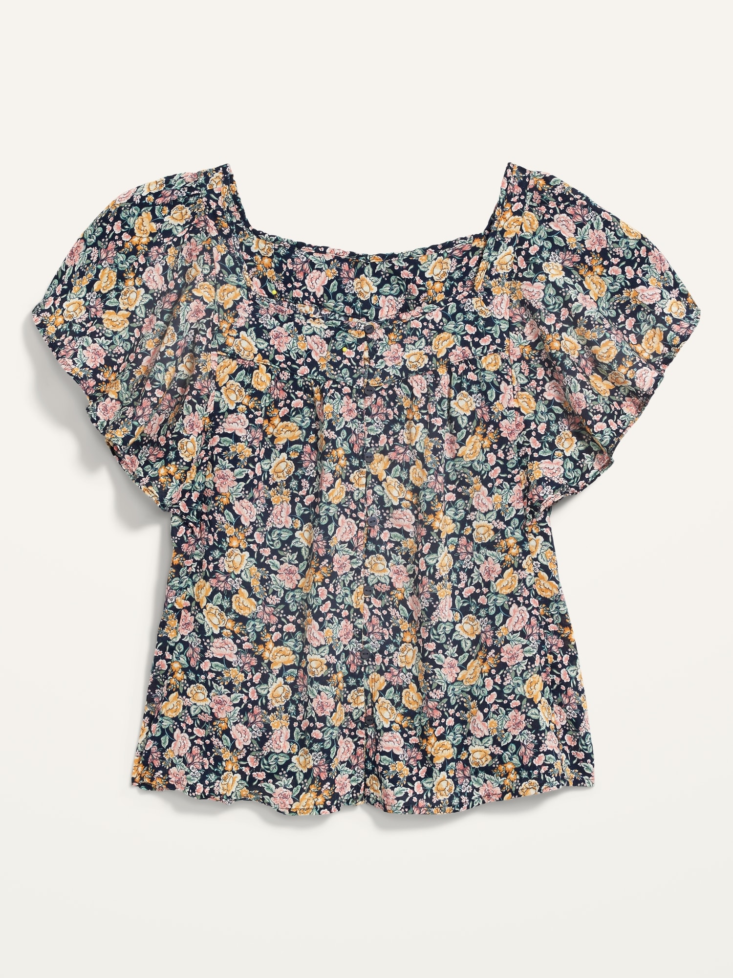 Stylish Navy Floral Square Neck Top