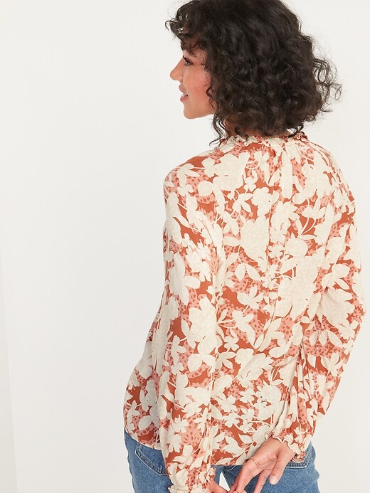 Image number 2 showing, Ruffled Floral-Print Split-Neck Blouse for Women