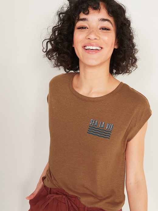 Image number 1 showing, Graphic Linen-Blend Muscle Tee for Women