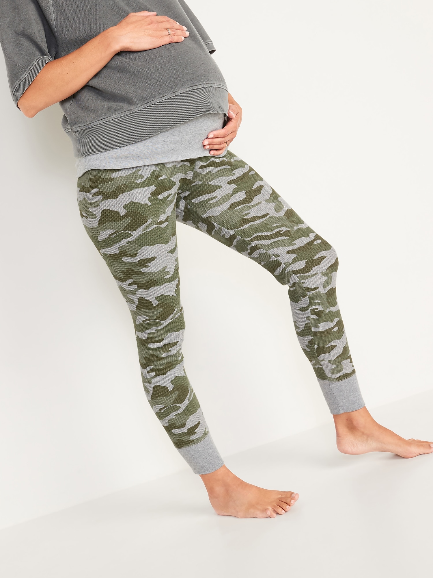 Maternity Rollover-Waist Thermal-Knit Jogger Pants