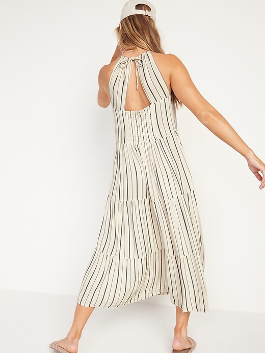 Image number 2 showing, Sleeveless High-Neck Crinkled Tiered Maxi Swing Dress for Women