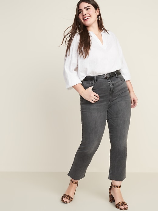 Image number 8 showing, High-Waisted Raw-Edged Flare Ankle Jeans For Women