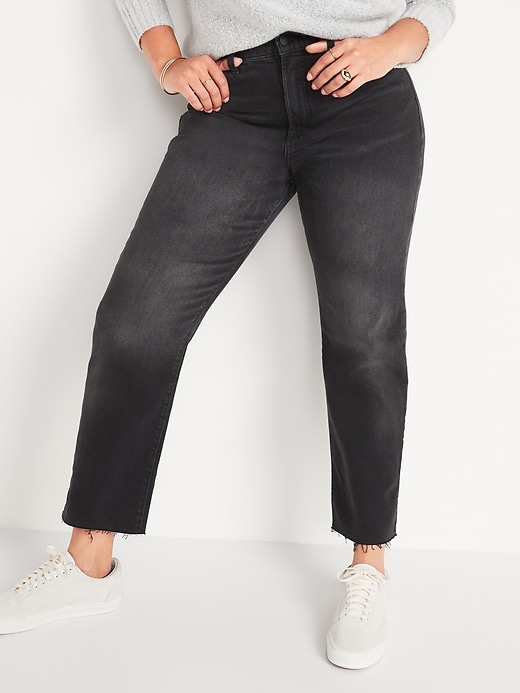Image number 6 showing, Extra High-Waisted Sky-Hi Straight Raw-Hem Black Jeans for Women
