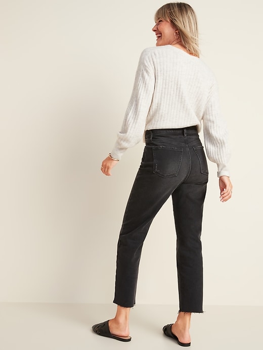 Image number 2 showing, Extra High-Waisted Sky-Hi Straight Raw-Hem Black Jeans for Women