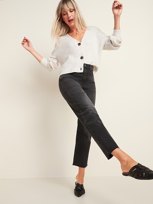 Image number 3 showing, Extra High-Waisted Sky-Hi Straight Raw-Hem Black Jeans for Women