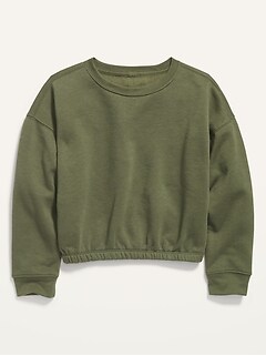 Cropped Cinched-Hem Crew-Neck Pullover Sweatshirt for Girls