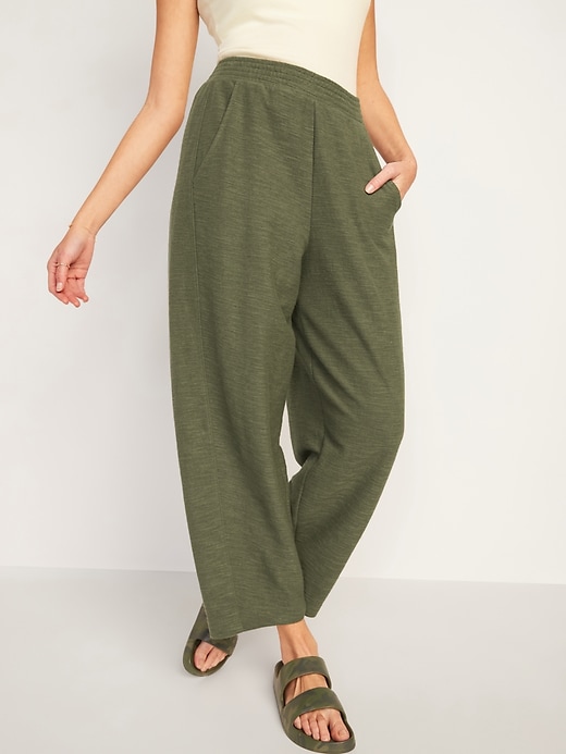 Image number 1 showing, Extra High-Waisted Lightweight Textured Barrel-Leg Sweatpants